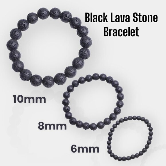 Lava Bead Bracelet, Black Volcanic Rock, Essential Oil Diffuser, Stretch - Picture 3 of 16